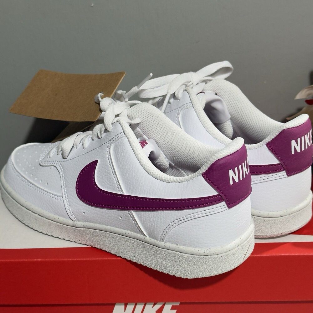 NEW Women Nike Court Vision Low Next Nature Shoes US 9.5 White W/Magenta Swoosh - Picture 13 of 16
